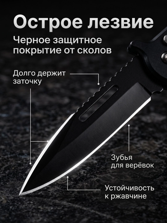 Складной нож с чёрной рукоятью, компактный формат, клипса