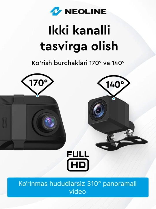 Видеорегистратор зеркало с двумя камерами Neoline Turbocam, Full HD IPS 1920x1080
