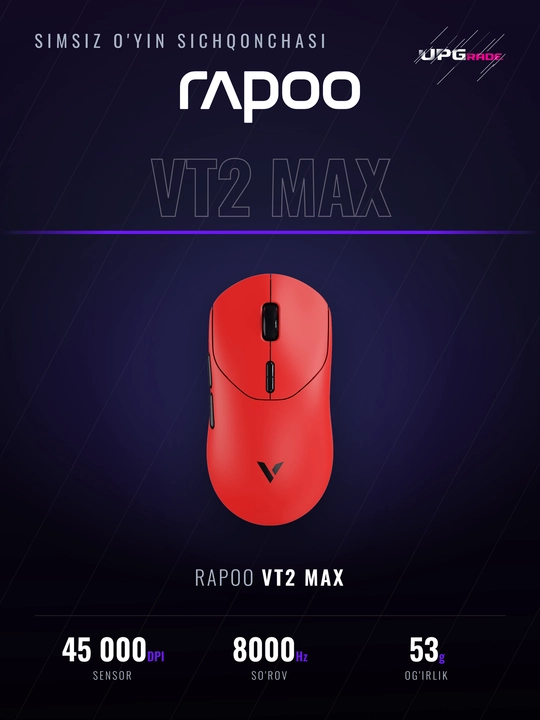 O'yin sichqonchasi Rapoo VT2 Max simsiz, 45000 DPI, 8000 Gts, 53 g