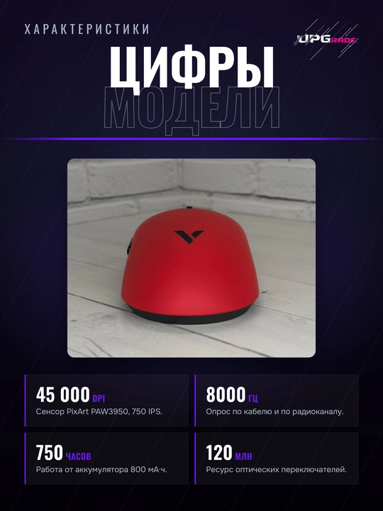 O'yin sichqonchasi Rapoo VT2 Max simsiz, 45000 DPI, 8000 Gts, 53 g