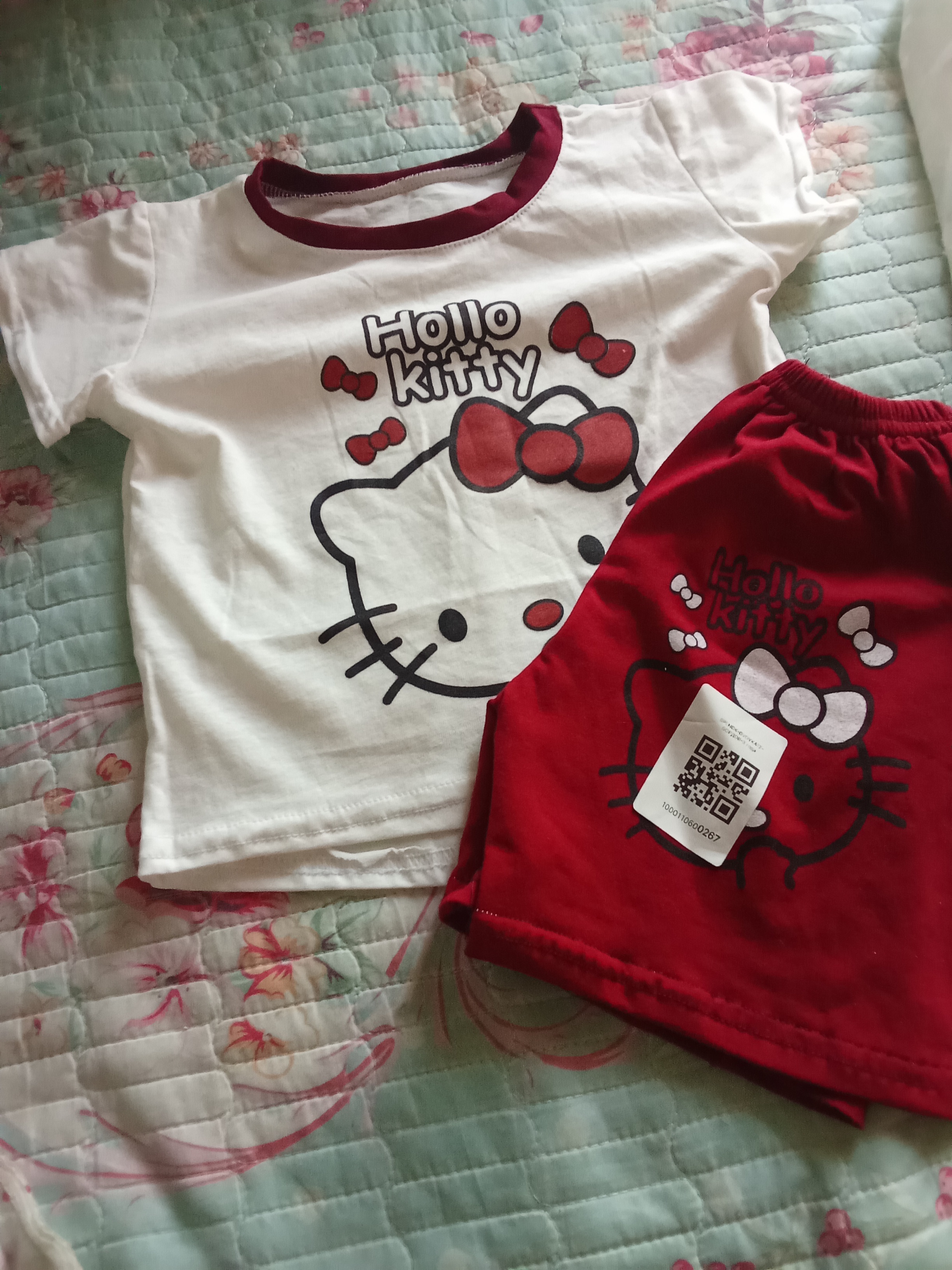 Детский летний костюм Hello Kitty для девочек, футболка и шорты, 2–3 года