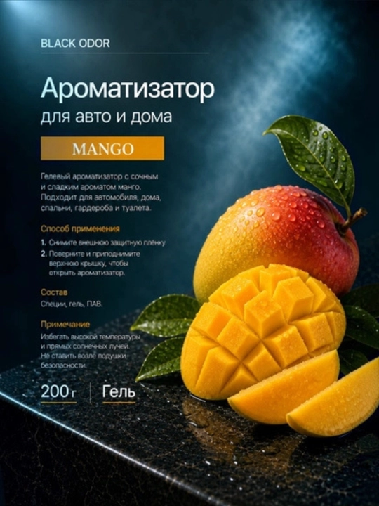 Освежитель воздуха Black Odor в виде геля для автомобиля и дома, 200 г, различные ароматы
