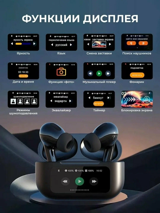 Simsiz quloqchinlar A9 Pro Smart displey va shovqin so'ndirish (ANC+ENC) bilan