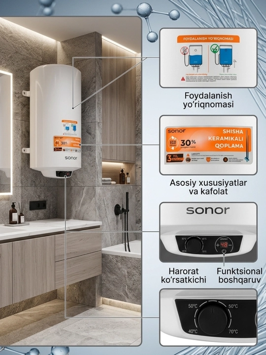 Sonor elektr suv isitgichi, SNR-V WH08DG 30 L, 50 L, 80 L, 100 L 2000 Вт