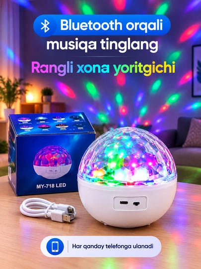 Bolalar uchun Bluetooth LED Disko-shar - musiqiy karnay, xona uchun rang-barang chiroq - 