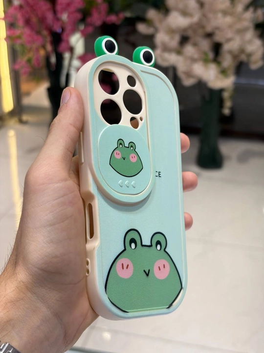 IPhone 12 13 14 15 Pro Max uchun 3D qurbaqa g‘ilofi - yumshoq silikon, kamera himoyasi