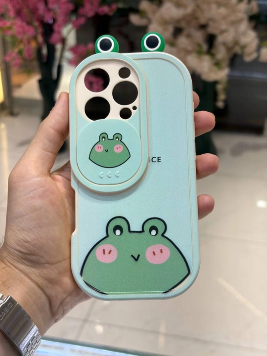 IPhone 12 13 14 15 Pro Max uchun 3D qurbaqa g‘ilofi - yumshoq silikon, kamera himoyasi