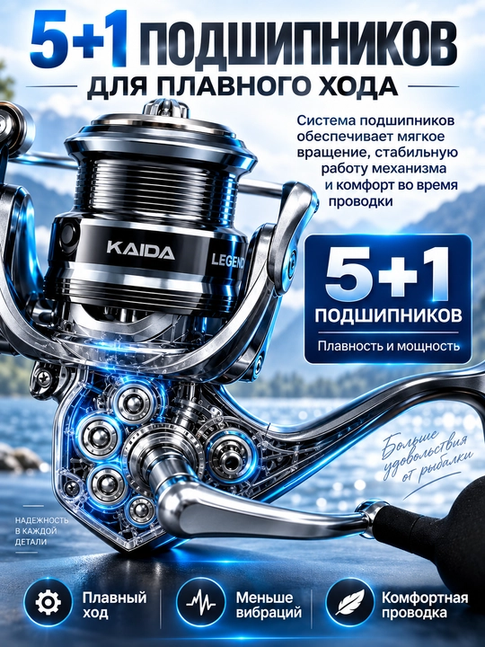 Катушка для спиннинга безынерционная для рыбалки KAIDA