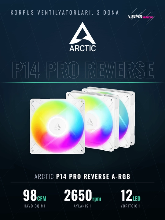 Вентилятор для корпуса ARCTIC P14 PRO Reverse A-RGB 140 мм, комплект 3 шт