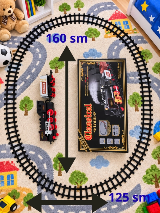 Поезд игрушка Classical Train, 18 предметов, звук свет дым, рельсы 420 см
