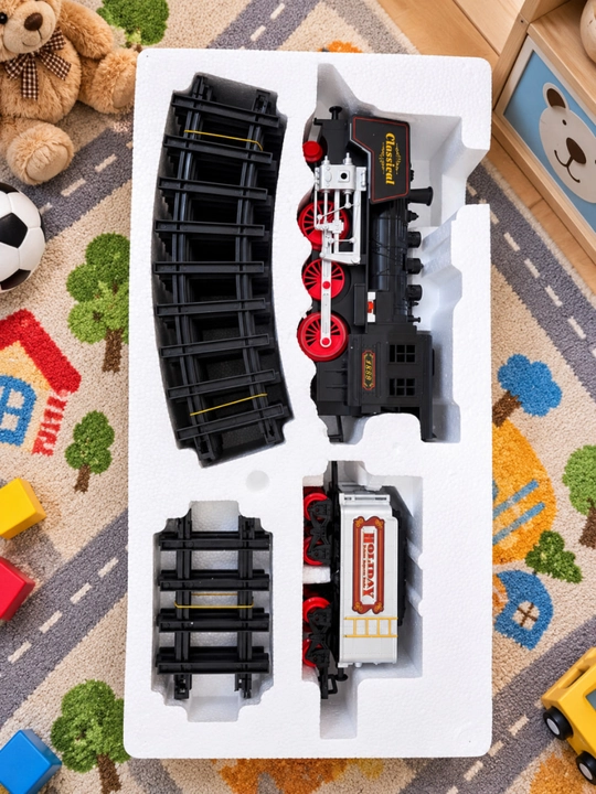 Поезд игрушка Classical Train, 18 предметов, звук свет дым, рельсы 420 см