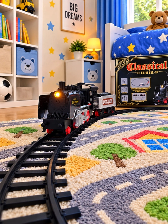Поезд игрушка Classical Train, 18 предметов, звук свет дым, рельсы 420 см