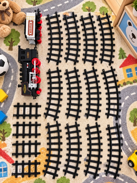 Поезд игрушка Classical Train, 18 предметов, звук свет дым, рельсы 420 см