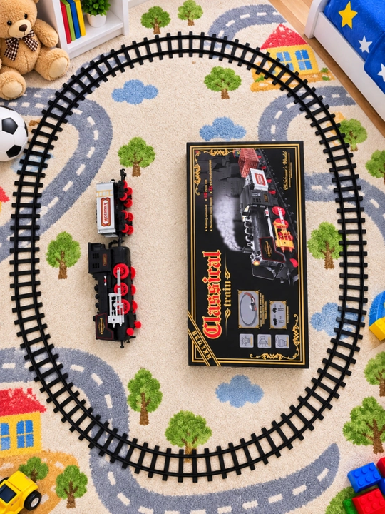 Поезд игрушка Classical Train, 18 предметов, звук свет дым, рельсы 420 см
