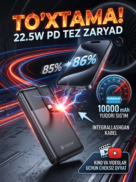 Повербанк 10000 мАч, магнитный MagSafe, беспроводная зарядка, 22.5W PD