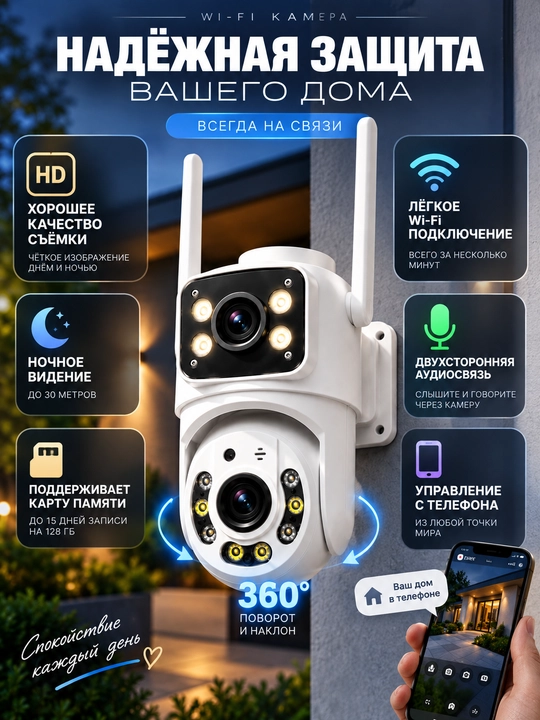 Камера видеонаблюдения, умная Wi-Fi камера, камера 360 Full HD
