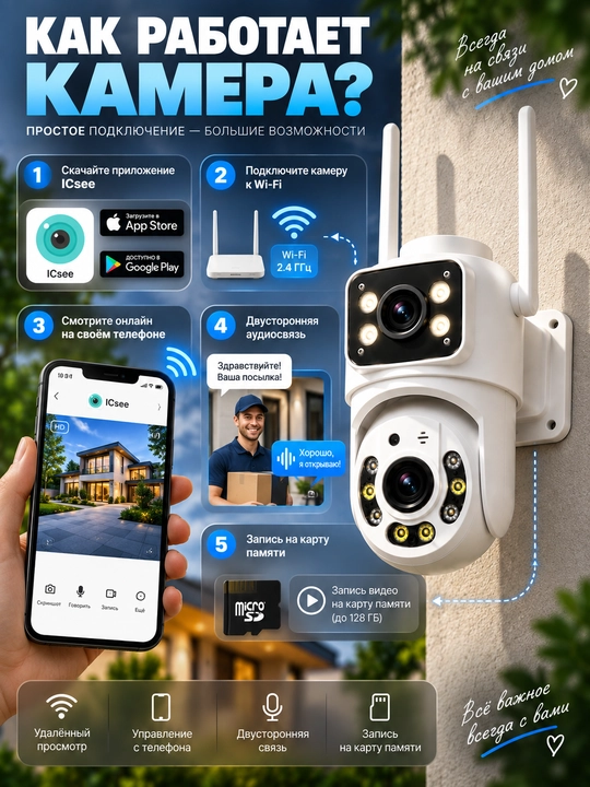 Камера видеонаблюдения, умная Wi-Fi камера, камера 360 Full HD
