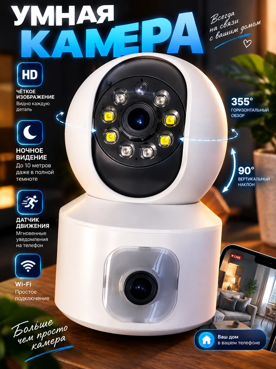 Kuzatuv kamerasi, aqlli Wi-Fi kamera, 360° Full HD kamera - 