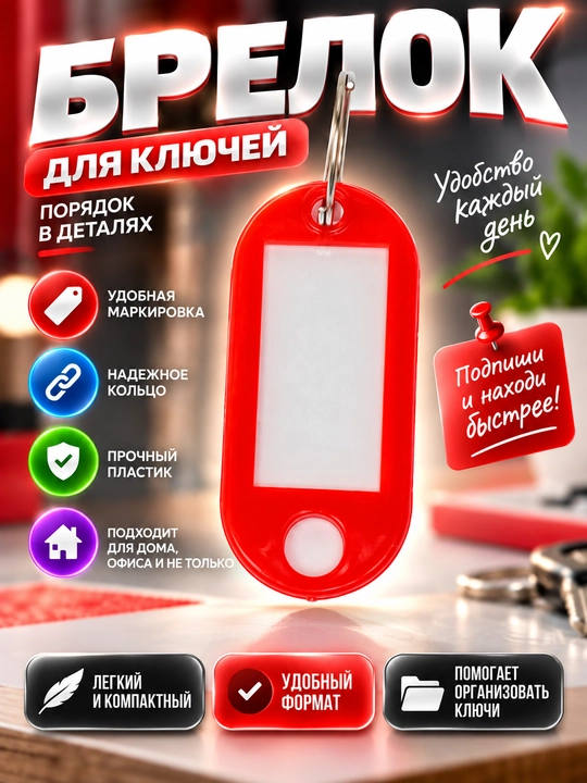 Брелок-бирка для ключей, красного цвета - 