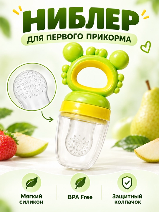 Ниблер силиконовый Only Baby для прикорма детей, соска-сеточка и прорезыватель