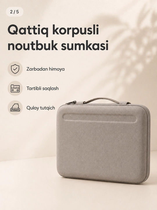 Noutbuk uchun qattiq korpusli himoya sumkasi, tutqichli va molniyali chexol 14-15,6 dyum