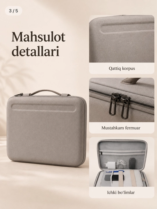 Noutbuk uchun qattiq korpusli himoya sumkasi, tutqichli va molniyali chexol 14-15,6 dyum