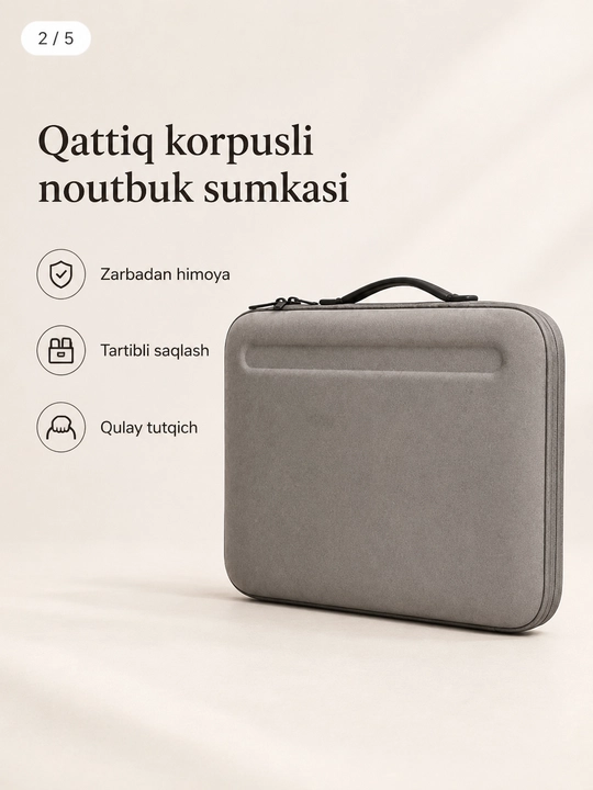 Noutbuk uchun qattiq korpusli himoya sumkasi, tutqichli va molniyali chexol 14-15,6 dyum