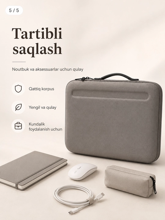 Noutbuk uchun qattiq korpusli himoya sumkasi, tutqichli va molniyali chexol 14-15,6 dyum