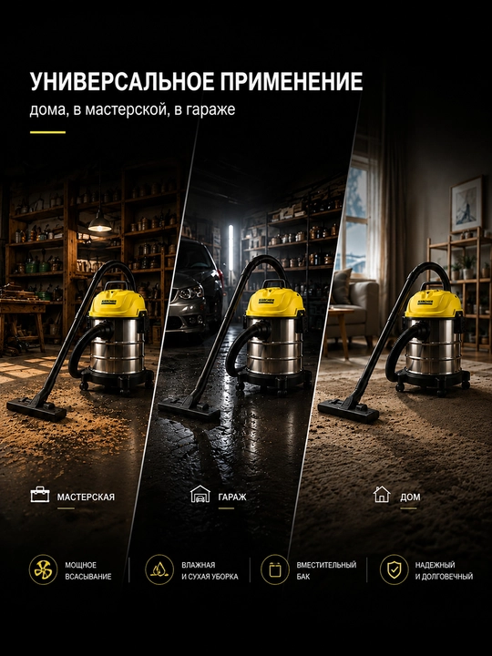 Универсальный пылесос Karcher WD1S Classic, с баком 18 л