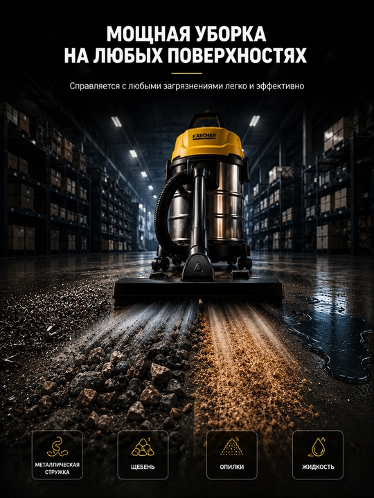 Универсальный пылесос Karcher WD1S Classic, с баком 18 л