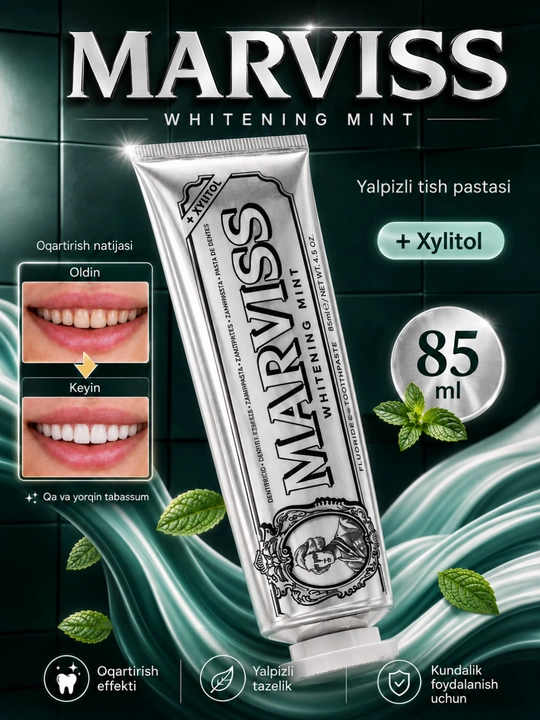 Oqartiruvchi effektga ega tish pastasi, MARVIS Amarelli Licorice Mint, 85 ml - 