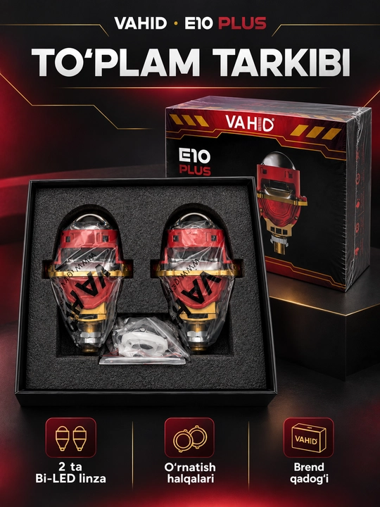 Bi LED Linza VAHID ELFA E10 Plus va VAHID MB PRO - yorqin avto chiroq, fara linzalari