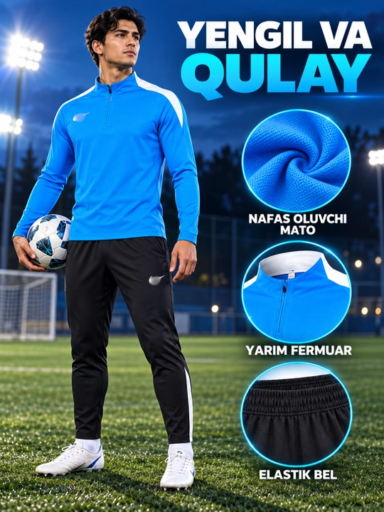 Erkaklar futbol formasi — yengil, nafas oluvchi mato va erkin harakat uchun qulay bichim - 