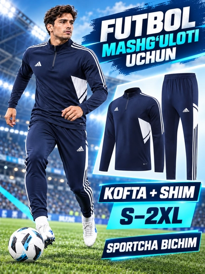 Erkaklar futbol formasi — yengil, nafas oluvchi mato va erkin harakat uchun qulay bichim - 