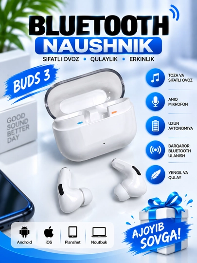 IPhone va Android uchun sensorli boshqaruvli simsiz Bods Pro 3 quloqchinlari - 