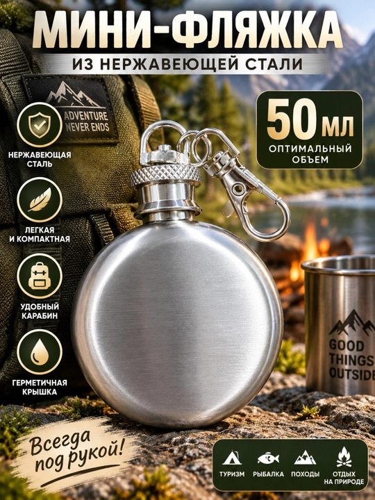 Мини-фляжка 50 мл из нержавеющей стали - 