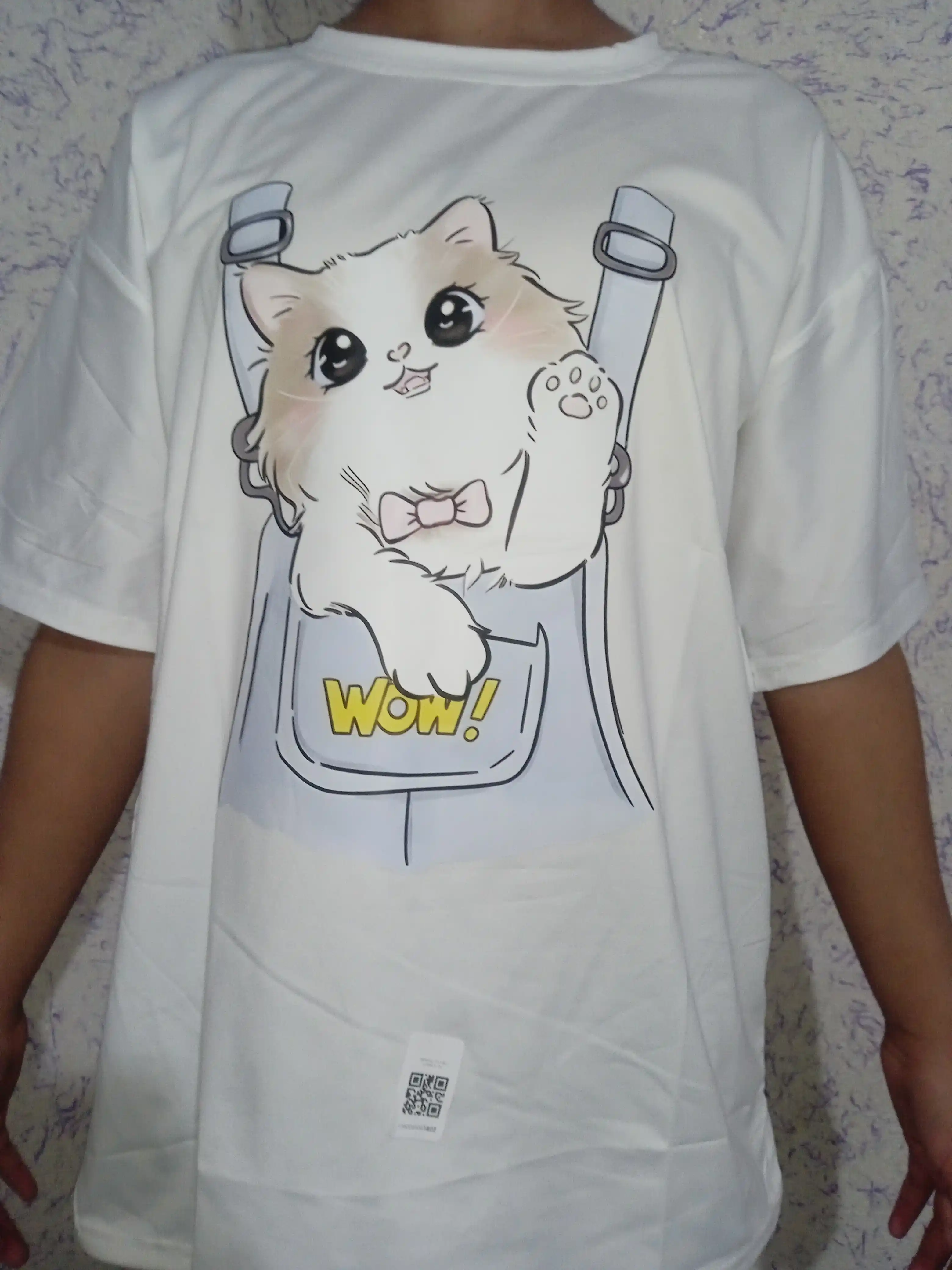 Ayollar futbolkasi, printli, keng fason, oq/pushti/qora, 9 tur, M-XL