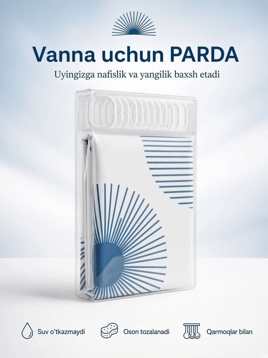 Vanna va dush kabinalari uchun pardalar, 180×180, halqali dush pardasi - 