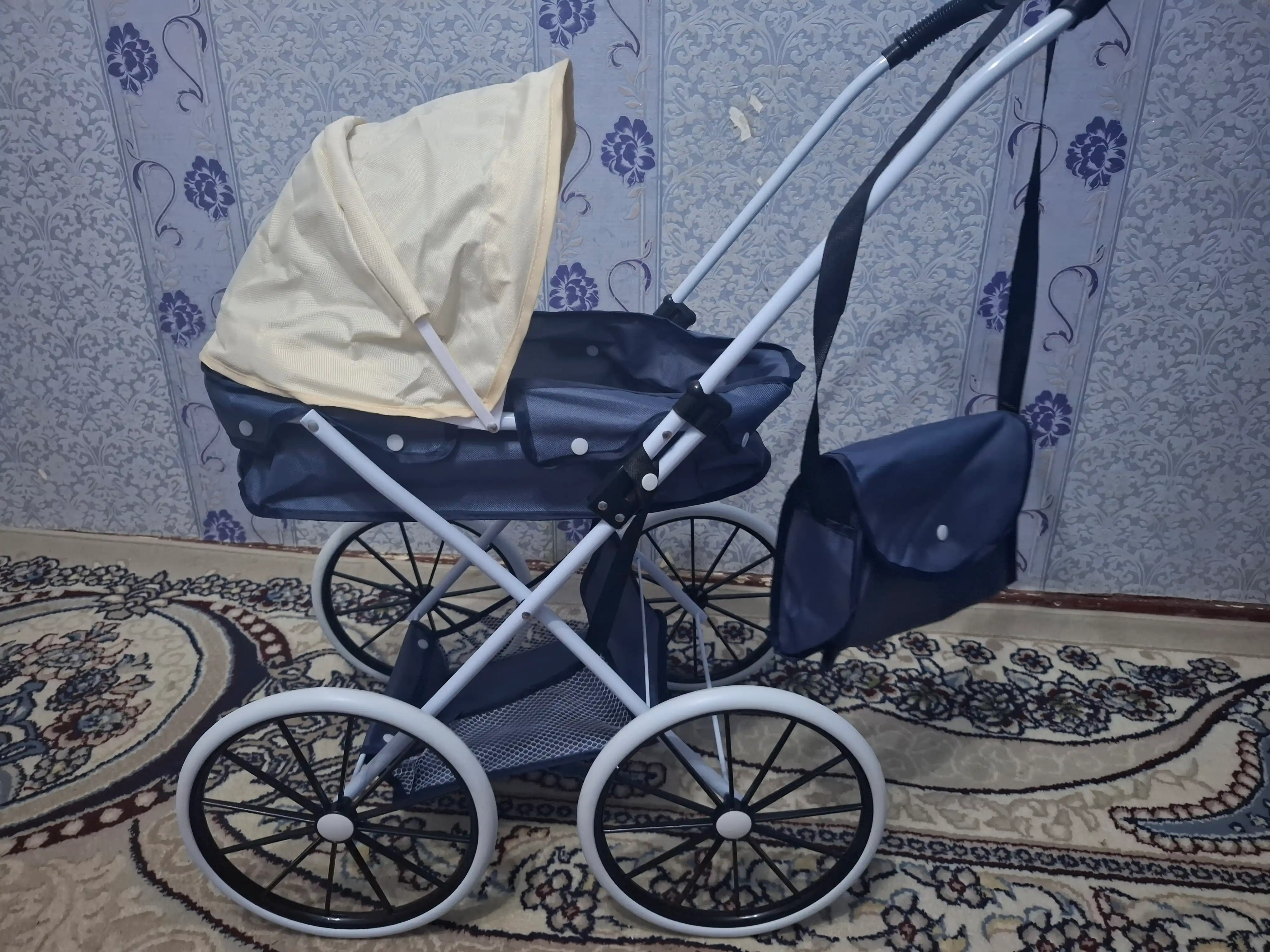 Кукольная коляска для девочек, игрушечная, сумка, корзина, металлический каркас