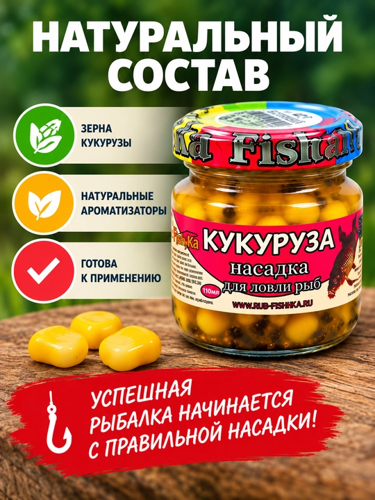 Baliq ovlash uchun ilgakka nasadka Makkajo‘xori Fishka, konserva baliq ovi uchun yem 110 ml