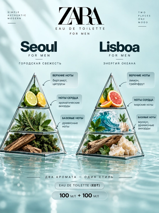 Туалетная вода для мужчин ZARA Seoul 100 мл, + Lisboa 100 мл