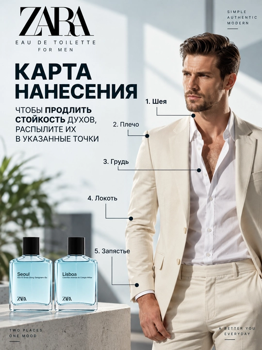 Туалетная вода для мужчин ZARA Seoul 100 мл, + Lisboa 100 мл