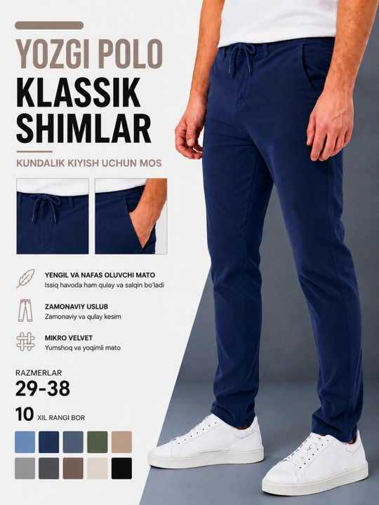 Мужские брюки Polo Classic из мягкого материала, классические брюки