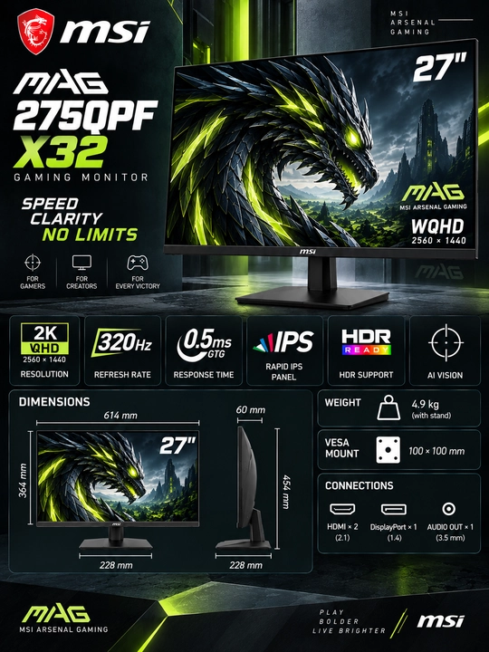 Монитор MSI MAG Gaming Ips Black