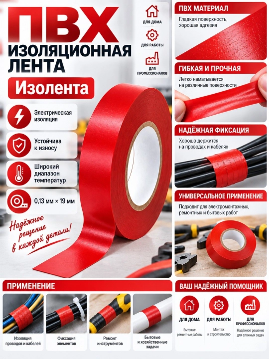 Elektr montaj va maishiy ishlar uchun PVX izolyatsion lenta