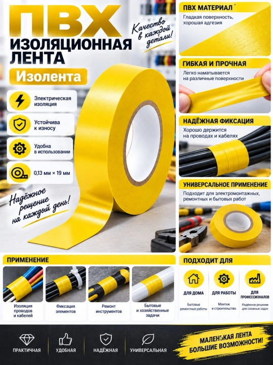 Elektr montaj va maishiy ishlar uchun PVX izolyatsion lenta