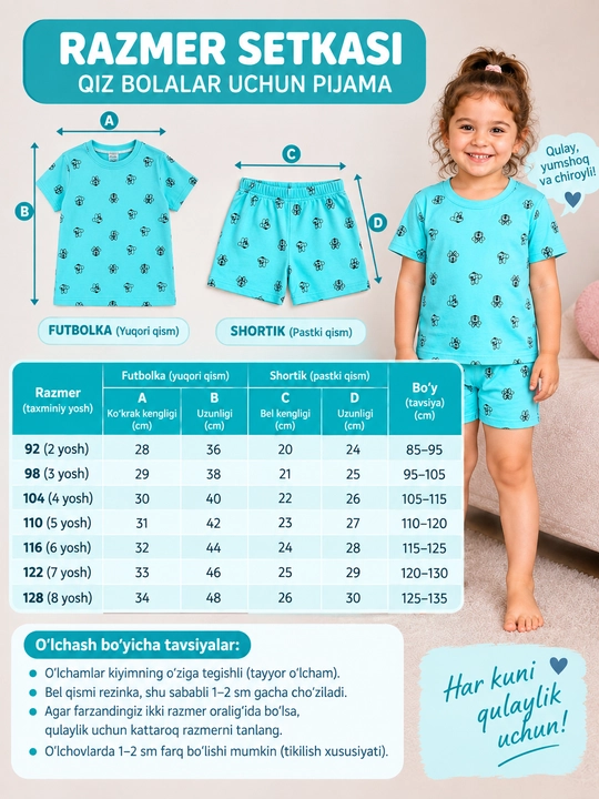 3-4 yoshli bolalar uchun paxtali pijama, itlar tasvirlangan ko‘k futbolka va shortik - 