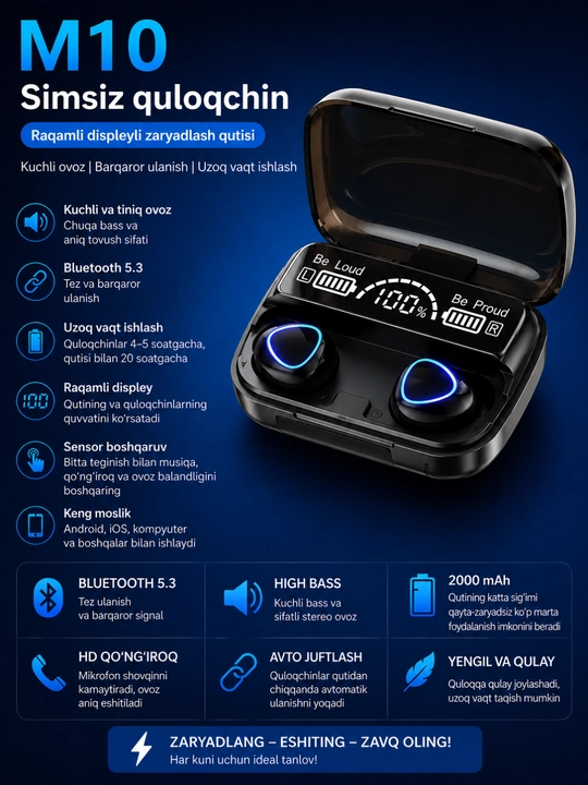 Беспроводные Bluetooth-наушники TWS M10 с пауэрбанком - 