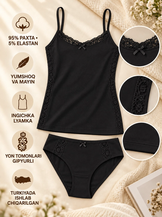 Ayollar uchun mayka va trusik to‘plami, 95% paxta, 5% elastan