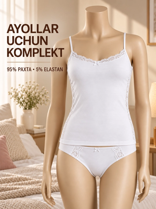 Ayollar uchun mayka va trusik to‘plami, 95% paxta, 5% elastan - 